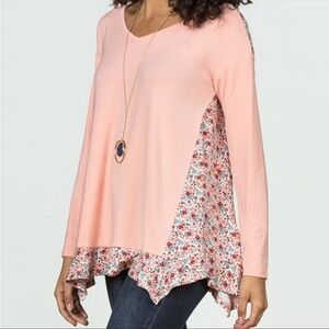 Matilda Jane Sing it Out Floral Print Casual Top Size Small Ruffle Hem Pink